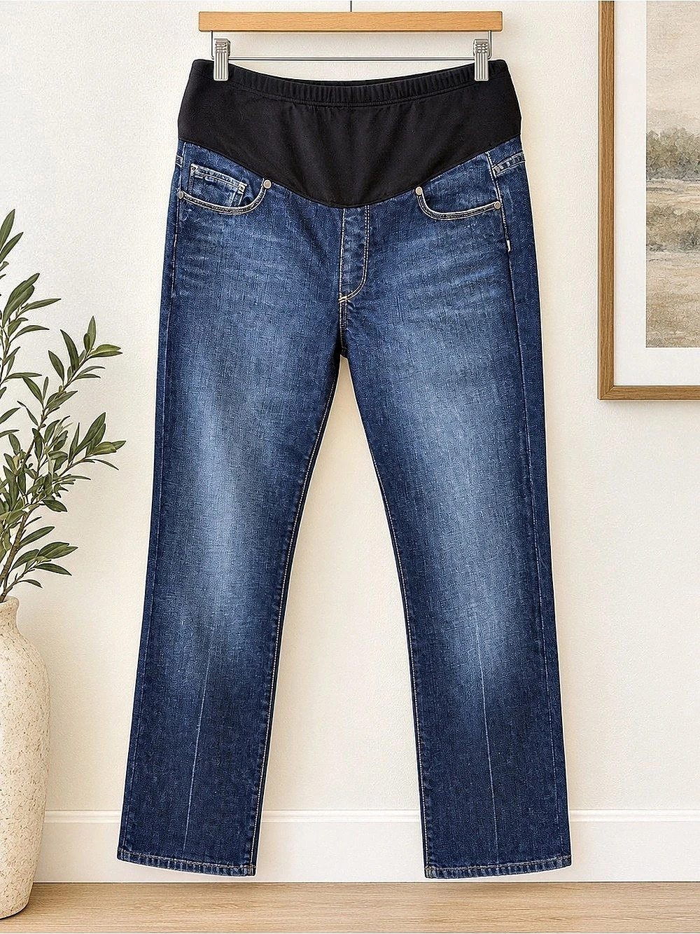 PAIGE Maternity Premium Denim Jeans Size 31 Capri Cropped Dark Wash Belly Panel